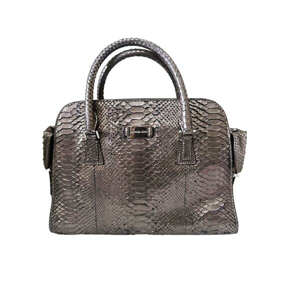 Michael Kors Runway Collection Gia Satchel Python Handbag Purse - Anthracite - Picture 1 of 13